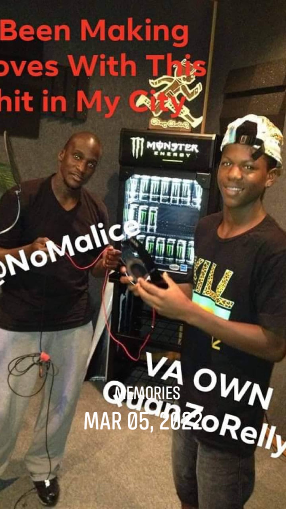 QuanZoRelly with No Malice in the studio after the Re-Up Rap Contest win