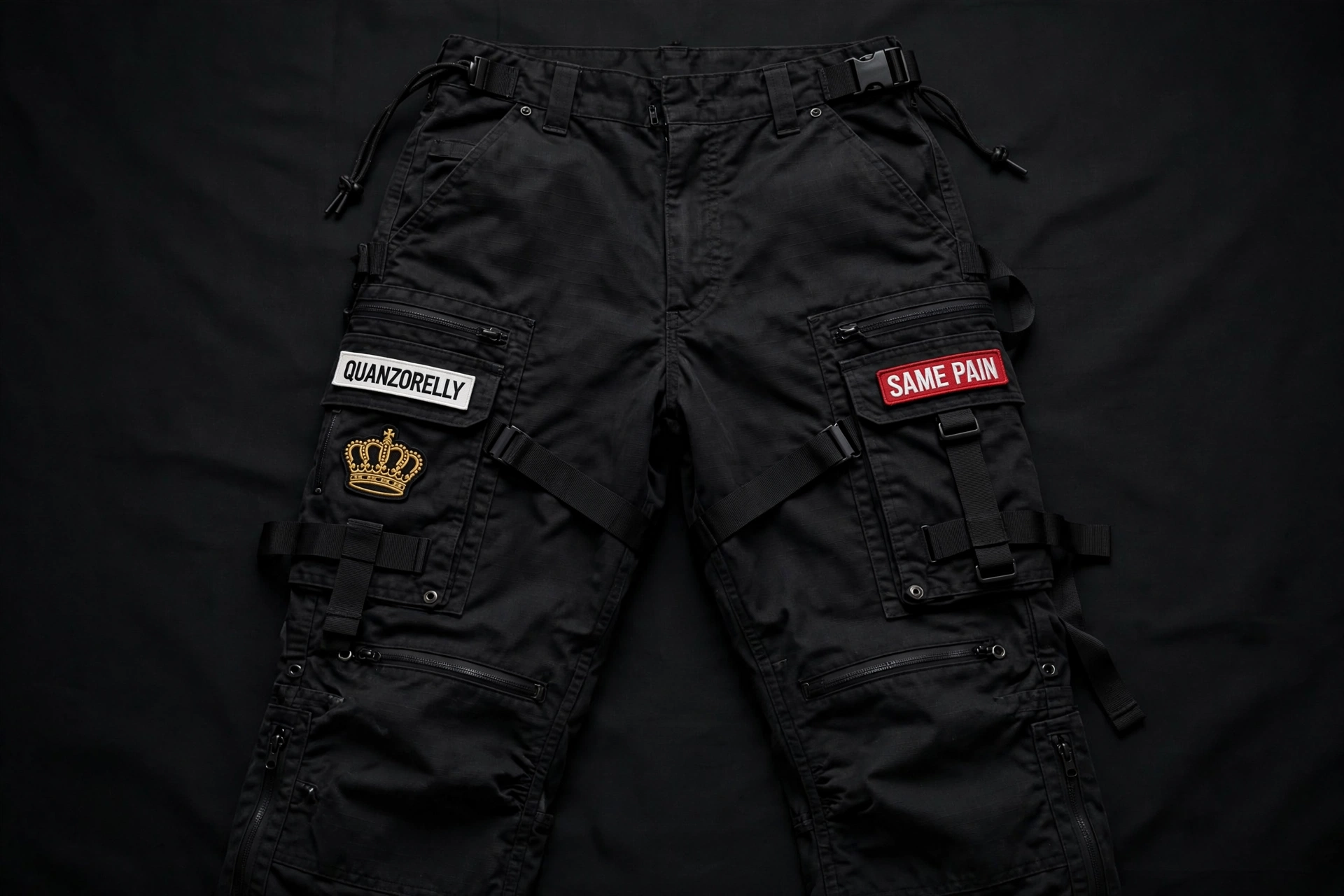 Cargo pants — utility cargo pants with QuanZoRelly brand patches